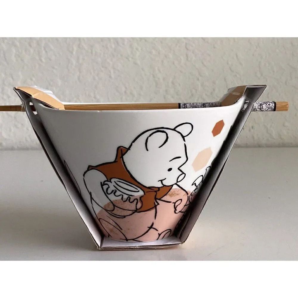 Disney Winnie the Pooh & Piglet Autumn Fall Ramen Bowl & Chopsticks NEW - Picture 1 of 8